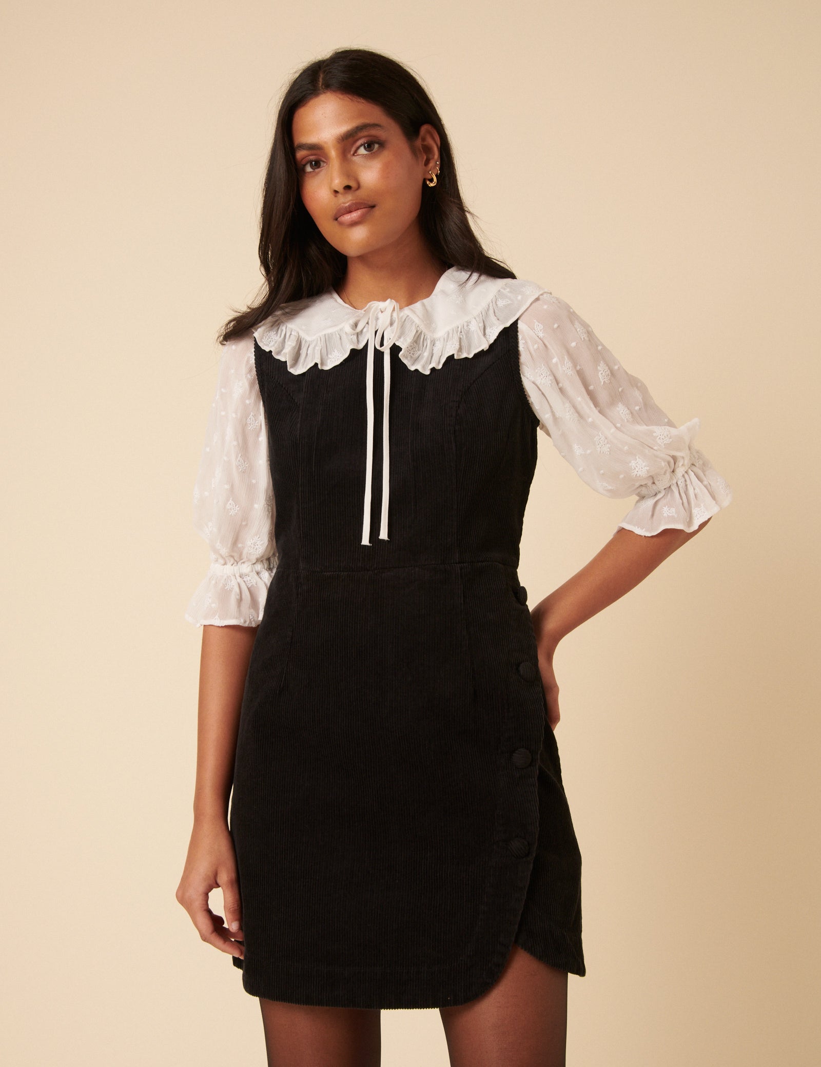 black crochet collar dress Black Crochet Trim Collar Mini Dress